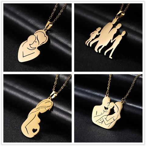 Skyrim Warm Family Pendant Necklace Pregnant Woman Mom Dad Baby Stainless Steel Golden Adjustable Choker Chain Necklaces Jewelry ► Photo 1/6