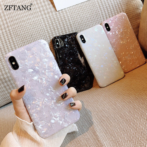 Glossy Marble Case For iphone 12 Mini 11 Pro Max 6 7 8 6S Plus XS Max X XR SE 2022 Case Cover Conch Silicone Soft TPU Capa ► Photo 1/6