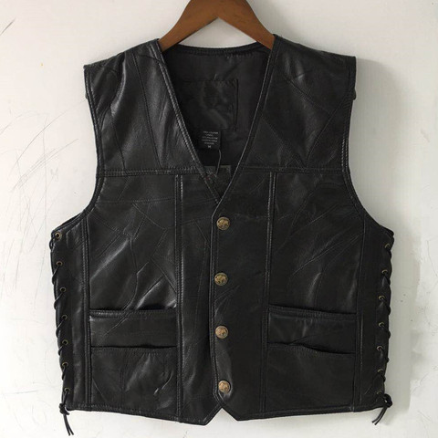 2022 Men's Leather Stitching V-neck Vest Fashion Sheepskin Single-Breasted Vest ► Photo 1/6