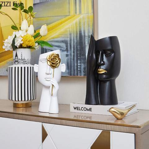 Minimalist Portrait Vases Resin Sculpture Black Human Head Vase Flower Pot Office Desk Decor Flower Arrangement Home Decoration ► Photo 1/5