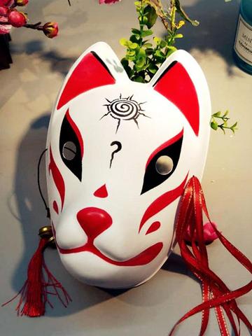 Hand-Painted Full Face Japanese Fox Mask Demon Kitsune Cosplay PVC Masquerade Halloween Cartoon Character Mask Red Blue ► Photo 1/6