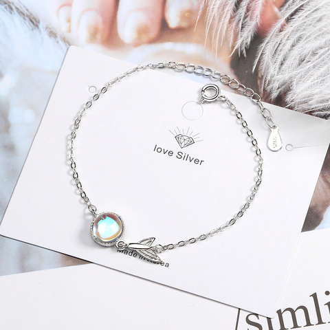 925 Sterling Silver Colorful Moonstone charm Bracelet for women Fishtail Chain Bracelet Fashion Korea Jewelry 2022 New ► Photo 1/6