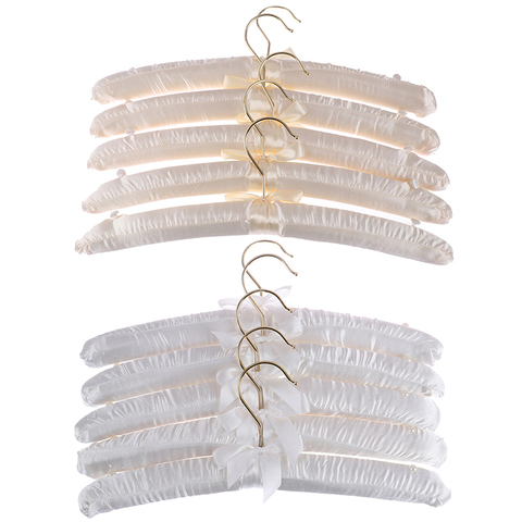 5Pcs 38cm Beige/ White Satin Padded Top Hangers Clothes Coat Top Grade Hanger Gold Hook ► Photo 1/6