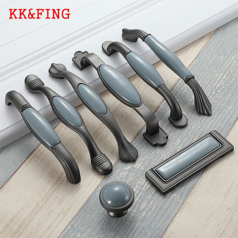 KK&FING European Blue Ceramic kitchen Cabinet Knobs and Handles Pearl gray Zinc Alloy Wardrobe Door Pulls Furniture Hardware ► Photo 1/1