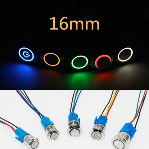 16mm High Head Metal Push Button Switch LED Lamp Light Fixation Latching Locking Momentary Reset PC Power Car Auto Engine Start ► Photo 1/1