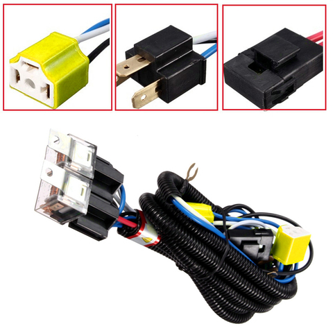 H4 Headlight Ceramic Relay Wiring Harness 2 Headlamp Light Bulb Fix Dim Light for headlight interchange Socket Plugs Kit ► Photo 1/6