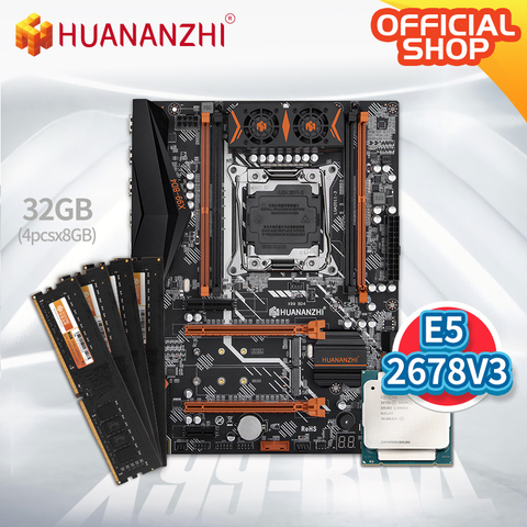 HUANANZHI X99 BD4 X99 Motherboard with Intel XEON E5 2678 v3 with 4*8G DDR4 NON-ECC memory combo kit set NVME NGFF SATA USB 3.0 ► Photo 1/5