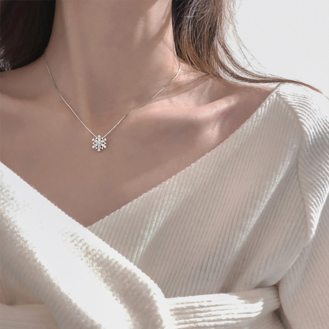 Elegant 925 Sterling Silver Luxury Zircon Necklace Box Chain Pendant Design Fine Jewelry Necklace For Women Wedding Gift NK035 ► Photo 1/6