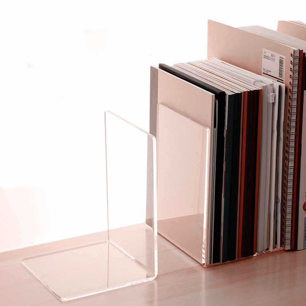 Details about   2Pc Clear Acrylic Bookends L-shaped Desk Organizer Desktop Book Holder 