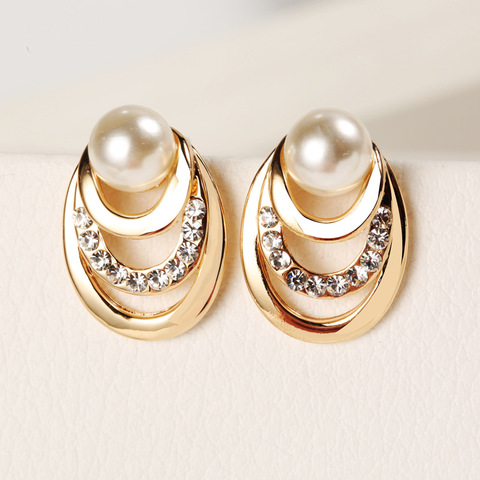 Korean Design Crystal Imitation Pearl Stud Earrings For Women Elegant Multi-layer Circles Gold Color Oorbellen Fashion Jewelry ► Photo 1/6