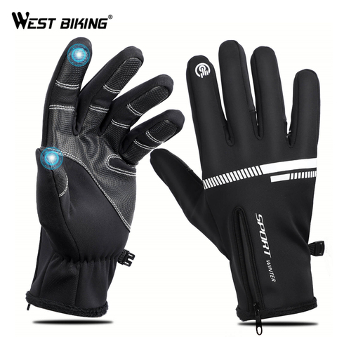 WEST BIKING Bike Touch Screen Gloves Winter Thermal Windproof Warm Full Finger Gloves For Cycling Men Waterproof Bicycle Gloves ► Photo 1/6
