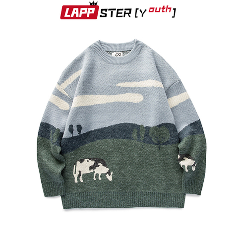 LAPPSTER-Youth Men Cows Vintage Winter Sweaters 2022 Pullover Mens O-Neck Korean Fashions Sweater Women Casual Harajuku Clothes ► Photo 1/6