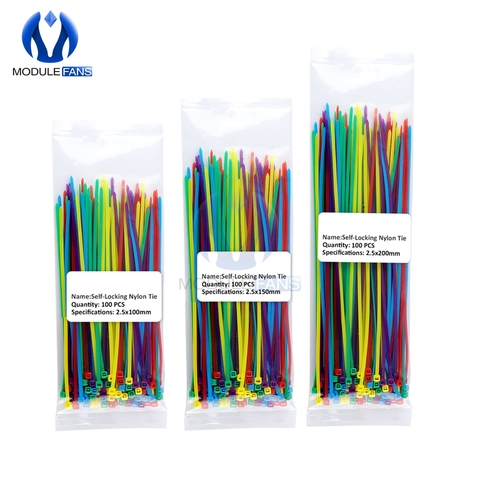 100pcs Multi Color Self-Locking Plastic Nylon Ties Wire Cable Zip Ties 2.5x100mm 2.5x150mm 2.5x200mm ► Photo 1/4