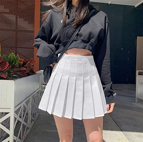 Women High Waist Pleated Skirts Girls Tennis School White/Black Mini Skirt Uniform Female Loose Casual Short Bottoms ► Photo 1/6