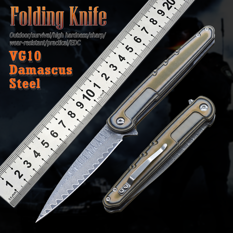 VG10 Damascus Folding Knife Outdoor Utility Knife Mini Portable Camping EDC Multi-Purpose Hunting Pocket Survival Tactical Knife ► Photo 1/6