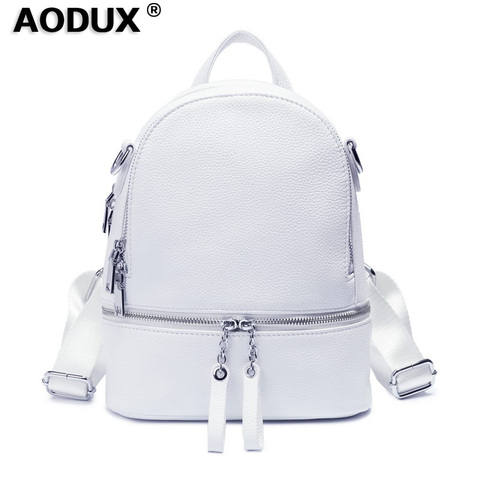 Aodux Casual Silver Hardware 100% Genuine Cow Leather Women Design Backpack Lady Girl Top Layer Cowhide Book Bag Style Knapsack ► Photo 1/6