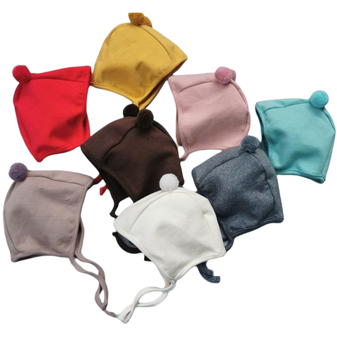 Winter Baby Boy Girl Warm Cap Hat No-Brim Plush Ball Hat Beanie Bear Ears Solid Strap Caps ► Photo 1/6