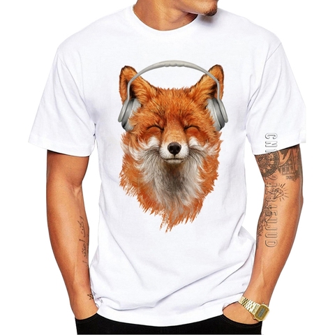 100% Cotton Hot Sales Animal Men T-Shirt Summer Smiling Musical Fox Printed Graphic Tshirt Short Sleeve O-Neck Tops Funny Tees ► Photo 1/4