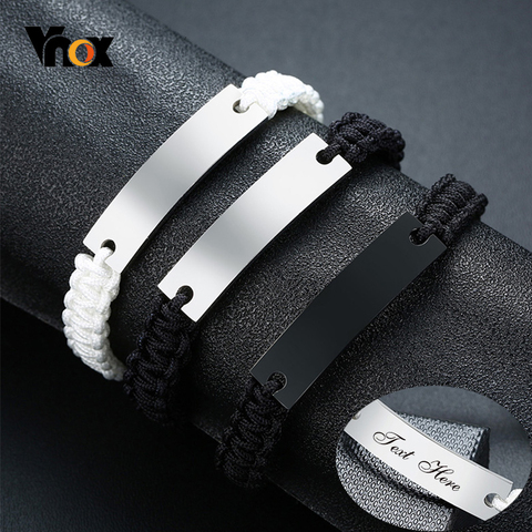 Vnox Men Bracelets with Personalized Custom Name Date Initial Quote Engraving Length Adjustable Rope Cord Unisex Jewelry ► Photo 1/6
