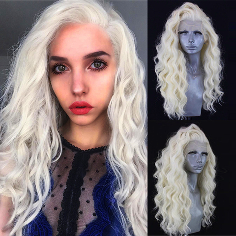 Charisma #60 Platinum Blonde Wig With Natural Hairline Synthetic Lace Front Wig Glueless Heat Resistant Pink Wigs For Women ► Photo 1/6