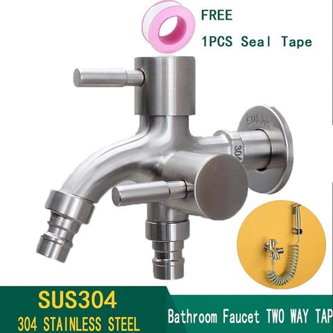 Stainless Steel Washing Machine Faucet 1in 2 out Multifunctional Water Tap Double Bibcock Outdoor Garden Washing Machine Mop Tap ► Photo 1/6