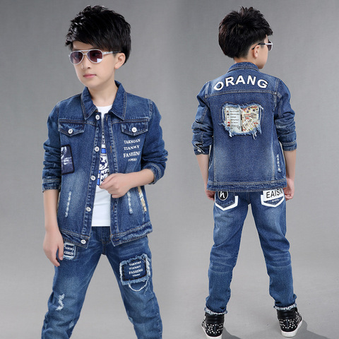 Fashion Teenage Boys Denim Clothes Set Autumn Children Jeans Coat and Pants Autumn Baby Boys Cotton Sport Suits 10 12 Years New ► Photo 1/6