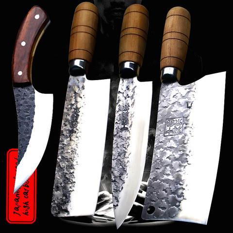 Hand-forged sharp kitchen knife Household combined kitchen 4-piece knife set chef slicing knife boning knife butcher knife ► Photo 1/6