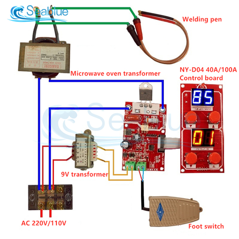 NY-D04 40A 100A LED Digital Spot Welder Adjustable Time Current Controller Spot Welding Machine AC 9V Transformer Control Board ► Photo 1/6