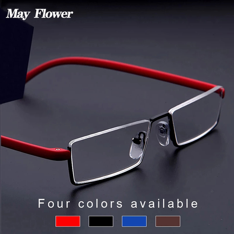 May Flower Square Alloy Reading Glasses Light TR90 Half Frame Men Women Rimless Prescription Eyeglasses With Case Readers Unisex ► Photo 1/6