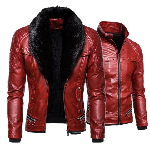 New Men's Biker Leather Jacket Fur Collar Detachable Faux Leather Motocycle Jackets Coats Casual PU Jacket ► Photo 1/1