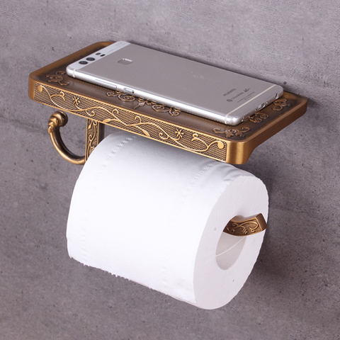 Toilet Paper Holder With Phone Shelf Storage Wall Mounted Antique Carved Retro Bathroom Hardware Vintage Roll Towel Hanging Rack ► Photo 1/6