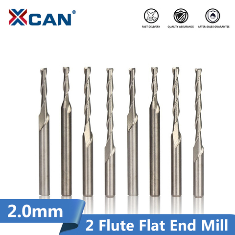 XCAN 10pcs Diameter 2.0mm 2 Flute Flat End Mill 3.175mm Shank Spiral Router Bit CNC Micro End Mills Carbide Milling Cutter ► Photo 1/6