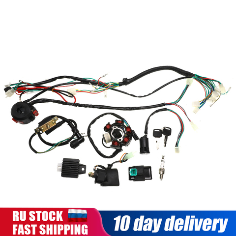 1set Full Complete Electrics Wiring Harness CDI STATOR 6 Coil Pole Ignition Switch For Motorcycle ATV Go Kart 90cc 110cc 125cc ► Photo 1/6