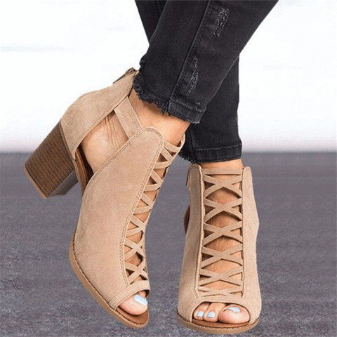 Women High Heels Fish Mouth Sandals Female Cover Chunky Heel Gladiator Sandals 2022 Summer Ladies Shoes Footwear Plus Size 43 ► Photo 1/6