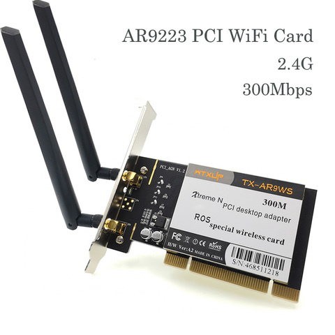 Atheros AR9223 PCI 300M 802.11b/g/n Wireless WiFi Adapter card for Desktop PC AC Antenna ► Photo 1/4