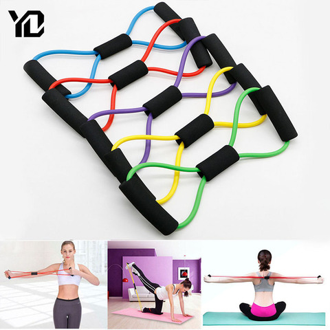TPE 8 Word Fitness Yoga Gum Resistance Rubber Bands Fitness Elastic Band Fitness Equipment Expander Workout Gym Exercise Train ► Photo 1/6