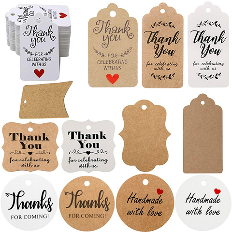 100Pcs Thank You Tags Celebrating with Us Thanks for Coming  Handmade with Love Gift Tags Cards for Wedding Favors Blank Hangtag ► Photo 1/6
