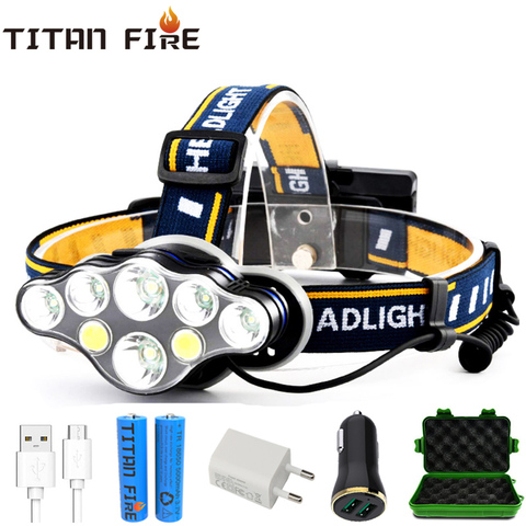 T20 LED Headlamp Rechargeable T6 COB 8 Modes Headlight Lamps 6000 Lumens Flashlight Zoomable Waterproof for Camping Fishing ► Photo 1/6