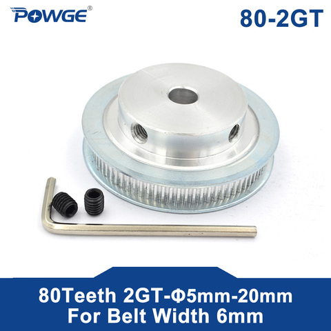 POWGE 80 Teeth 2M 2GT synchronous Pulley Bore 5/6/6.35/ 8/10/12mm for width 6mm 2MGT Timing Belt GT2 pulley Belt 80Teeth 80T ► Photo 1/6