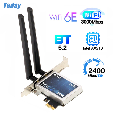 Desktop Wi-Fi 6 Intel AX210 PCIe WiFi Adapter Bluetooth 5.2 3000Mbps 802.11ax AX210NGW Wireless Wifi 6E Card Windows 10 Linux ► Photo 1/6
