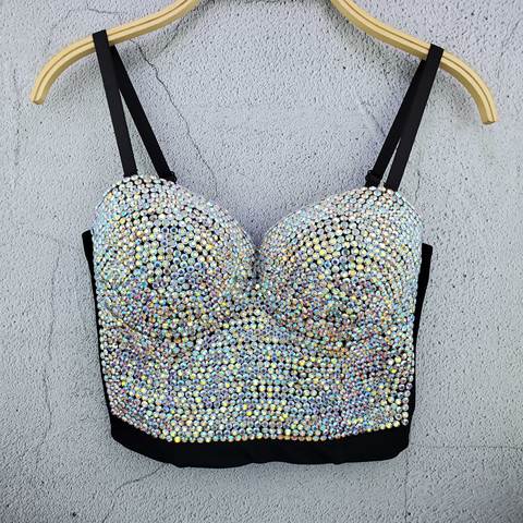 Gorgeous Rhinestone Beading Bustier Pearls Diamond crops tops Push Up Night Club Bralette Women's Bra Cropped Top Plus Size ► Photo 1/6