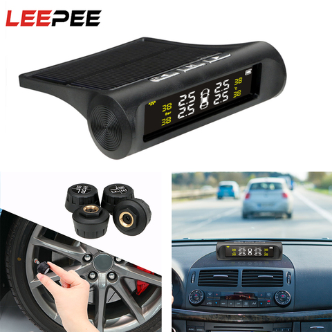 LEEPEE Solar Power Car TPMS Tyre Pressure Monitoring System Auto Security Alarm Systems Digital LCD Display Tyre Pressure Sensor ► Photo 1/6