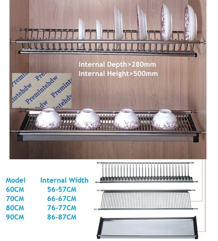60CM 70CM 80CM 90CM Wall Kitchen Cabinet Cupboard Inside 2-tier Stainless Steel Plate Bowl Drying Rack Dinnerware Organizer ► Photo 1/1