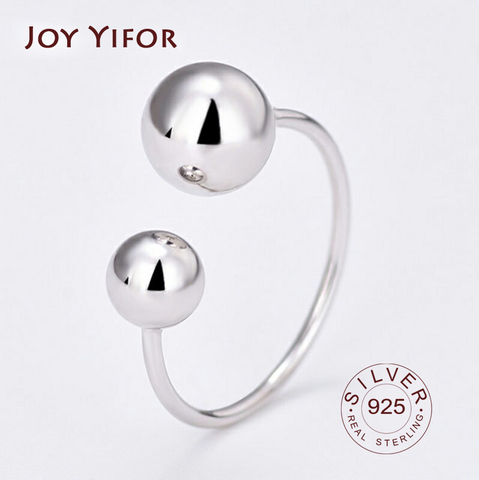 925 Sterling Silver Minimalist Two Beads Ball New Trendy Simple Geometric Open Rings for Women Fashion Vintage Jewelry ► Photo 1/6