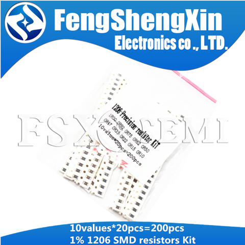 10values X20pcs=200pcs 1206 1% SMD resistors assorted kit set  1R00 R820 R750 R620 R500 R470 R330 R220 R150 R100 1R  0.75R 0.82R ► Photo 1/4