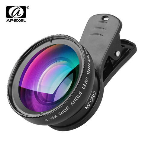 APEXEL 2 in 1 Phone Camera Lens kit 0.45x  Wide Angle & 12.5x  Macro Lens HD Camera Lentes for iphone ios android smartphones ► Photo 1/6