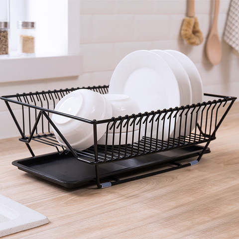 Dish Drying Rack with Drainboard Drainer Kitchen Light Duty Countertop Utensil Organizer Storage for Home Black White 1-Tier ► Photo 1/5