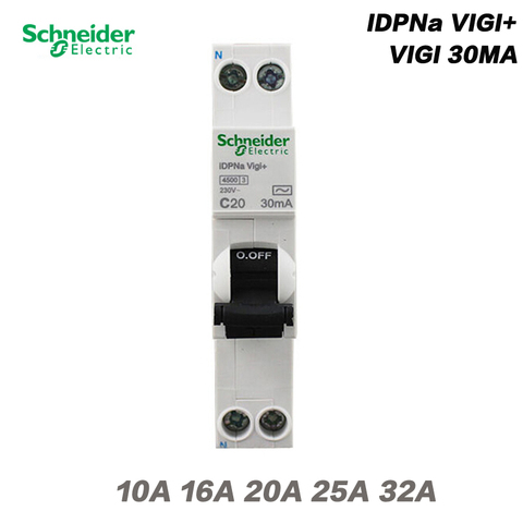 Schneider Electric IDPNa Vigi + 30MA 18MM 1P+N 2P 10A 16A 20A 32A Leakage Circuit Breaker Protection Switch Single Stage A9D916 ► Photo 1/6