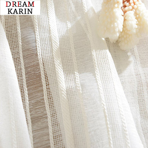 Modern Linen Tulle Curtain for Living Room Bedroom White Striped Sheer Voile Curtains for Kitchen Window Treatments Drapes ► Photo 1/6