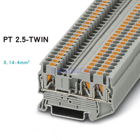 PT 2.5-Twin Din Rail Terminal Block Combined Push In Spring Screwless 3 Conductors Screwless Quick Wiring Terminal Blocks ► Photo 1/2